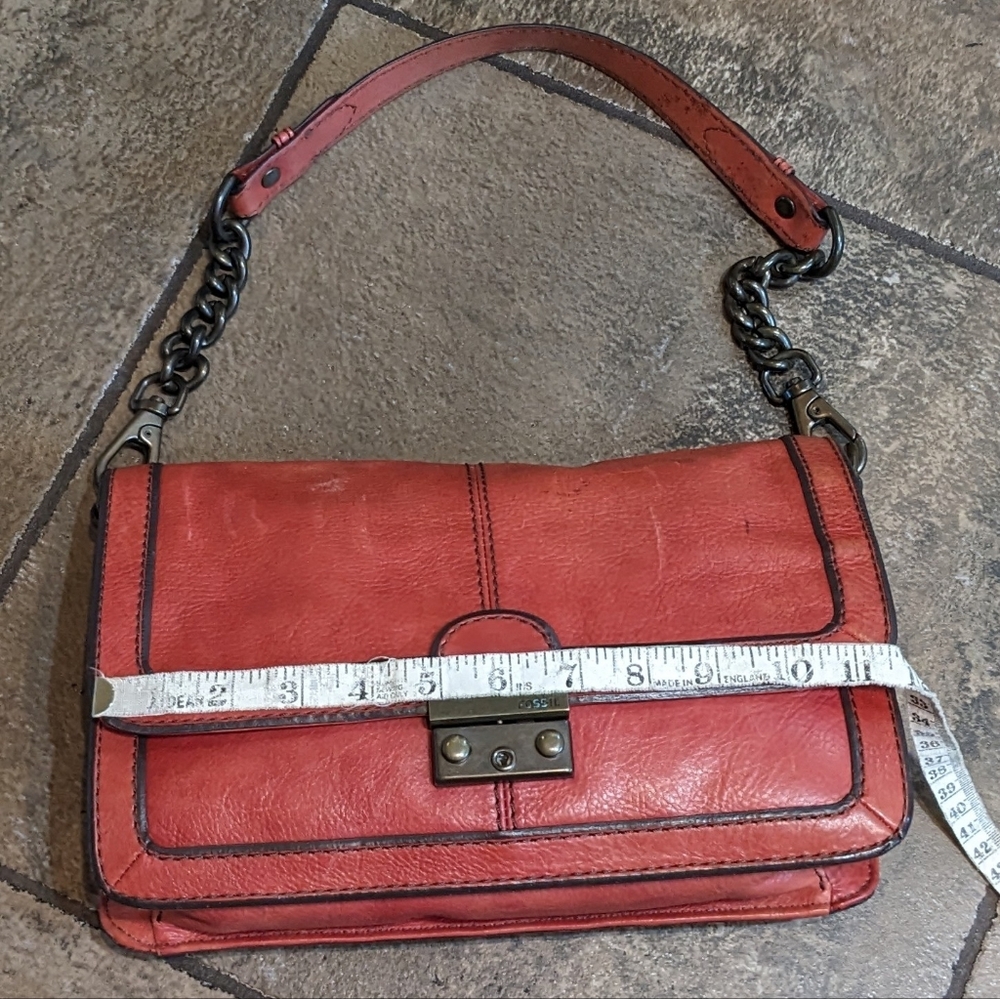 Vintage Fossil Y2K Leather Flap Chain Strap Baddie Shoulder Bag Pinky Red - Picture 14 of 16